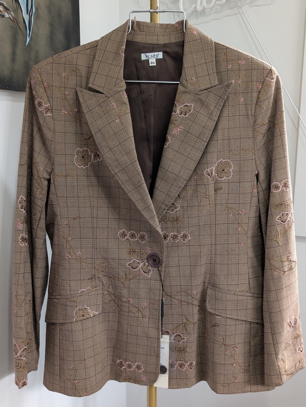 NWT SCAPA Embroidered Plaid Tailored Blazer Jacket - Size 46